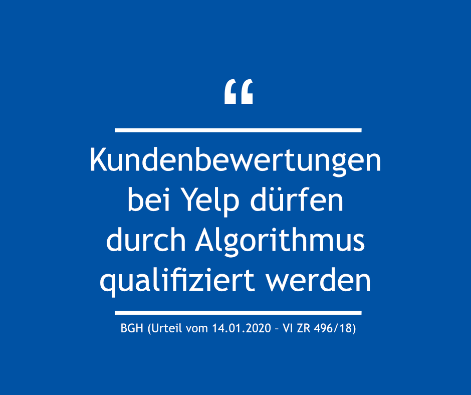 Kundenbewertungen bei Yelp dürfen durch Algorithmus qualifiziert werden