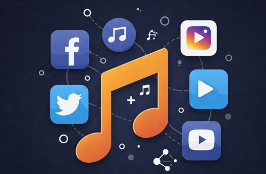 Socialmedia Icons und Musiksymbol