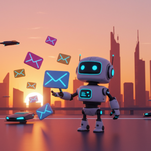 Grafik mit einem Roboter und Email-Symbolen