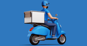 Auslieferung eines Paketes auf einer Vespa