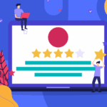 Grafik mit einem Laptop und Kundenbewertungen