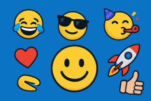 Mehrere Emojis auf blauem Hintergrund