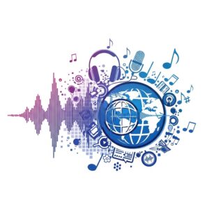 Grafik mit Ton und Musiksymbolen im Internet