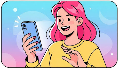 Grafik mit einer Frau und Smartphone in der Hand