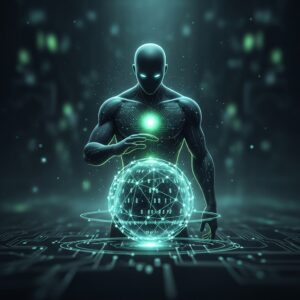 Ein symbolisches Bild, das eine unsichtbare, schützende Präsenz (den "stillen Wächter") darstellt, wie sie Daten schützt, die von Dritten verarbeitet werden, im Kontext von Artikel 19 DSGVO.