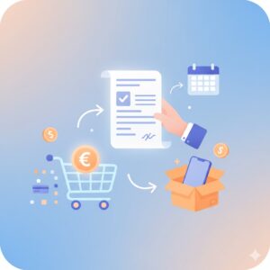 Illustrierte Darstellung des Kaufs auf Rechnung: Zahlung nach Erhalt der Ware