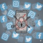 Smartphone Kette Schloss gesperrt Social Media Symbole