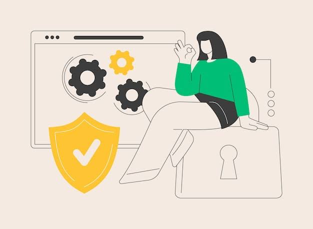 Illustration zum Thema Datenschutz und DSGVO-Auskunft mit Vorhängeschloss, Schutzschild und einer Frau