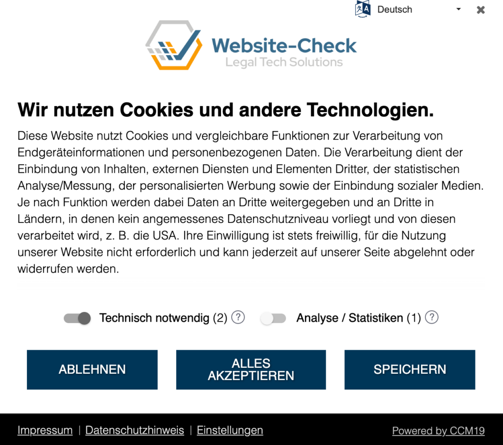 DSGVO-konformer Cookie-Banner von Website-Check