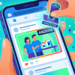Hand stempelt Anzeige-Label auf ein Social-Media-Vorschaubild auf einem Smartphone